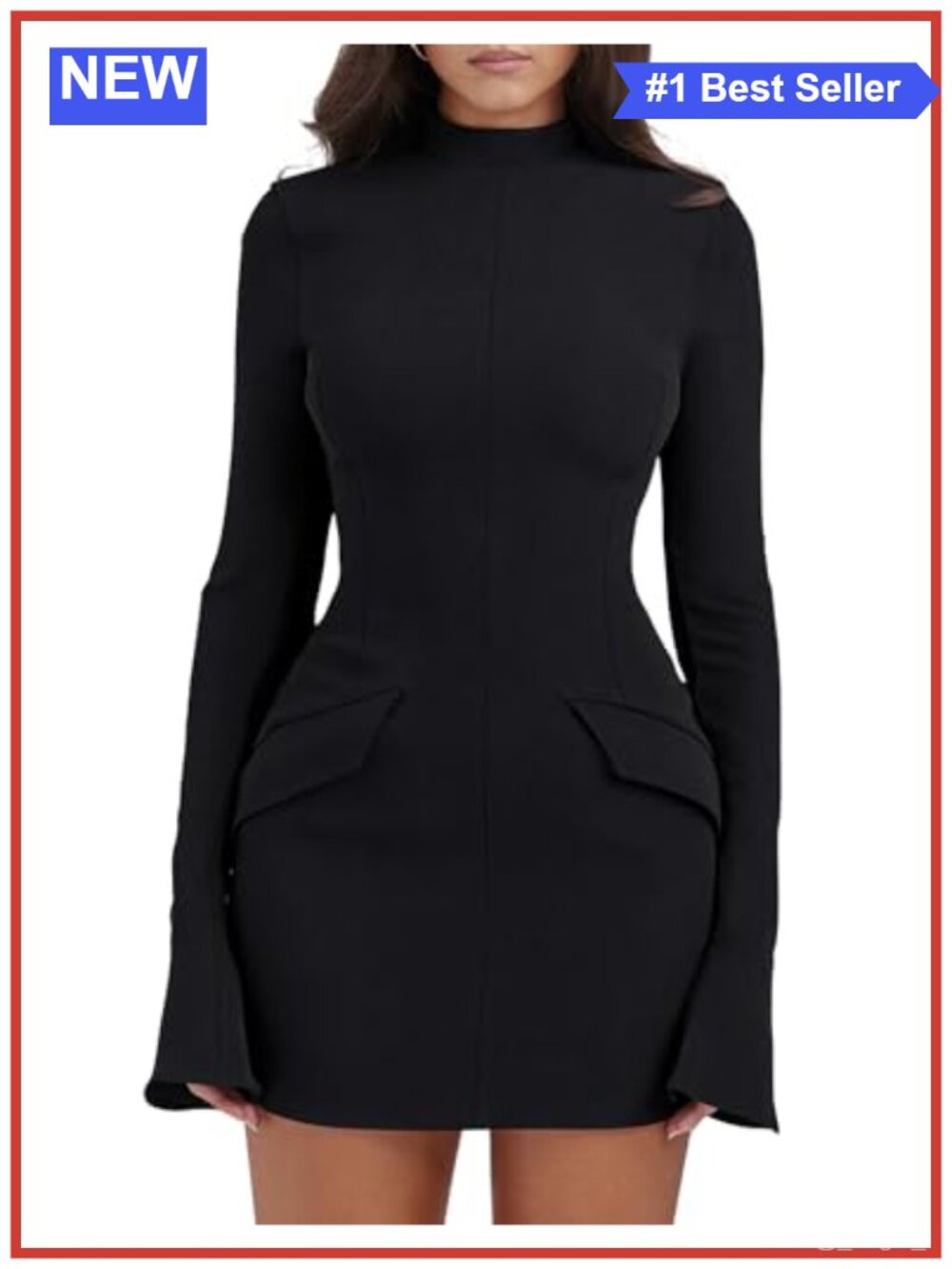 Women's Long Sleeve Mock Neck Bodycon Mini Party Dress